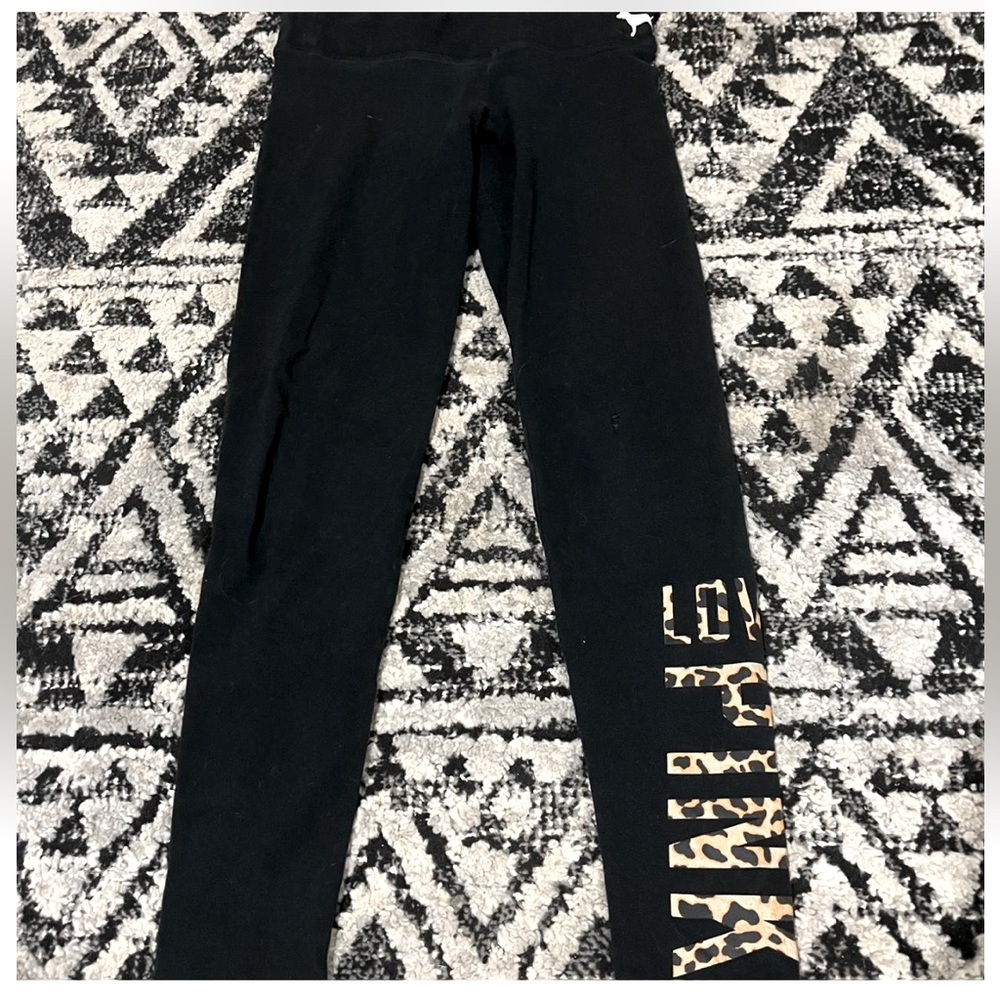 PINK Victoria's Secret Black Leggings with Leopard Accents